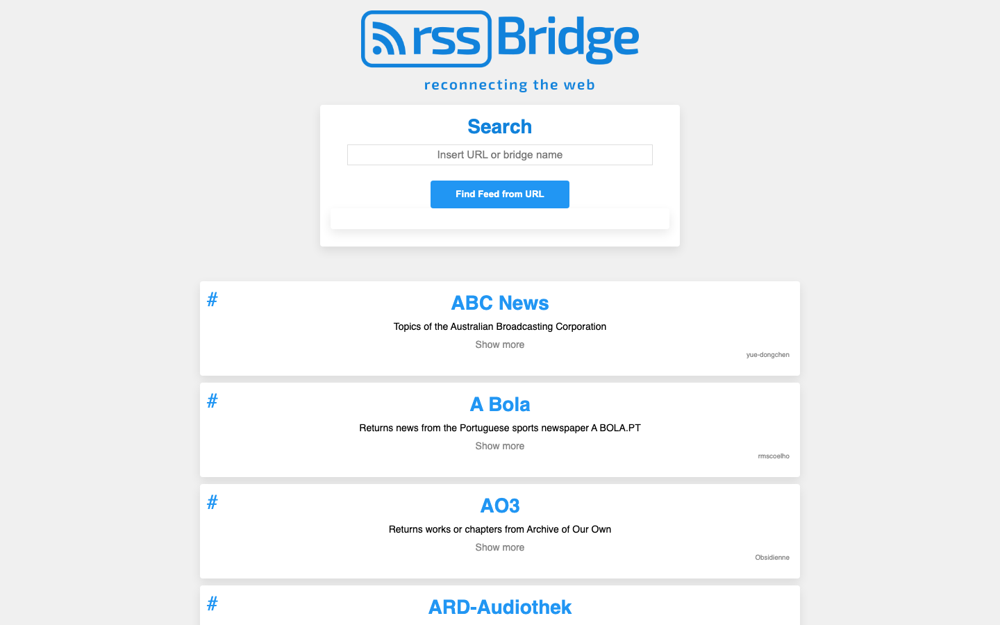 RSS-Bridge screenshot