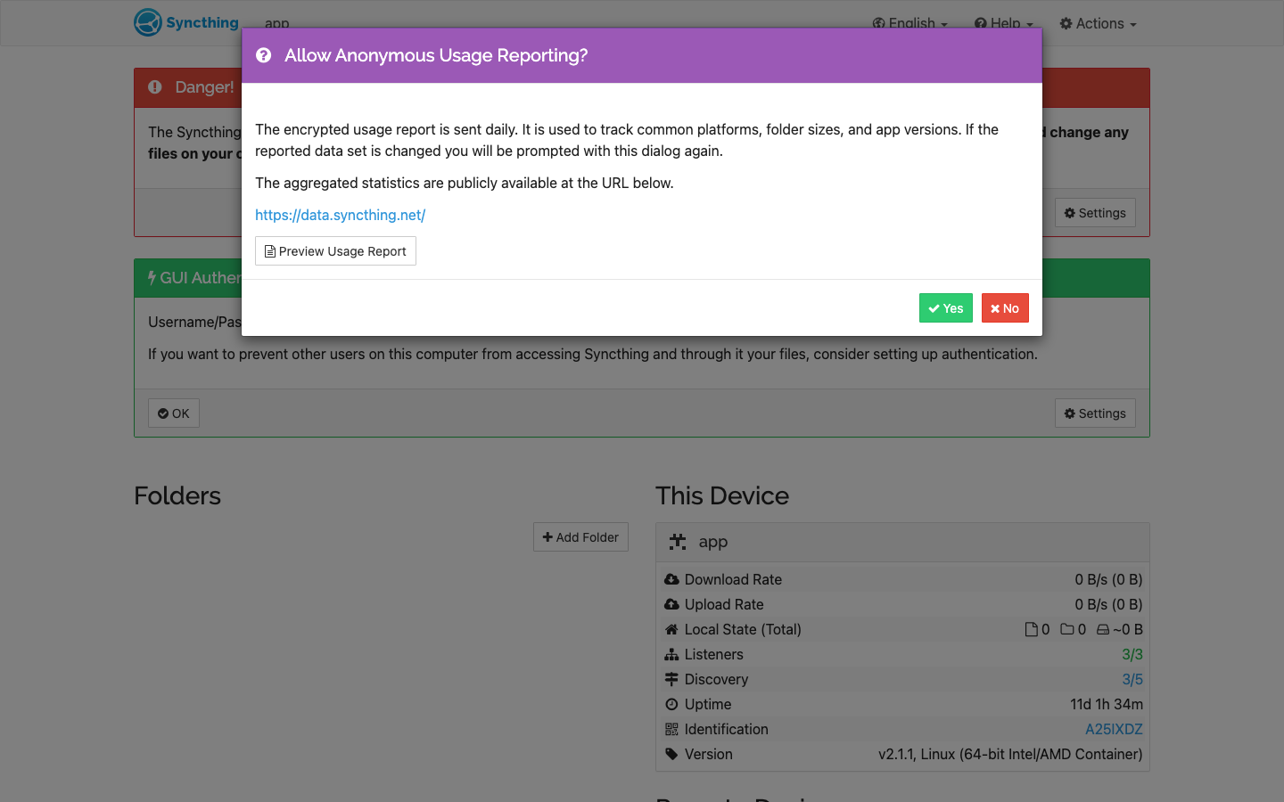 Syncthing screenshot